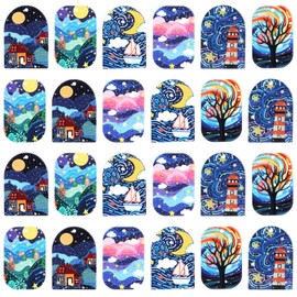 COGCHARGER 24 Pcs 6 Styles Acrylic 3D Printed Charm Sun Moon Tree Landscape Pendant Acrylic Forest Jewelry Oval Scenic Charm Colorful View Pendant For Necklace Bracelet Earrings DIY Jewelry Making,