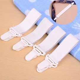 LNYMZD 4Pcs White Bed Sheet Holder Straps Sheet Stays Keepers Bedsheet Holders Fasteners, Fitted Sheet Clips Grippers Sheet Fasteners for Twin Queen King Mattress Bedding Accessories