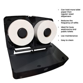 SoNeat Jumbo Toilet Paper Dispenser - Twin Plastic Toilet Paper Holder, Space-Saving & Wall Mounted Tissue Dispensers for Commercial & Public Restrooms, Holds 2 Jumbo Roll Toilet Paper, Black