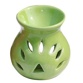 HealthGoodsIn - Ceramic Tea Light Essential Oil Diffuser Floral Pattern | Essential Oil Burner for Living Room, Bedroom, Outdoor Area | Tea Light Ceramic Wax Melt/Essential Oil Burner (Green)