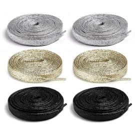 Generisch 3 Pairs of Sparkly Lace Shots Hydrogen Diamond Studded Flat Shots Tear-Resistant Woven Shots Suitable for Skateboard Shoes, Canvas Shoes, Sports Shoes and Boots, gold