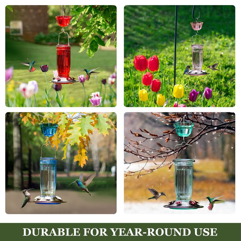 Kingsyard 2 Pack Glass Hummingbird Feeder for Outdoors, 16 Oz