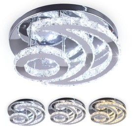 CXGLEAMING 15.7" Modern LED Ceiling Light Flush Mount Crystal Chandelier Light Fixture Round Moon Shape Modern Chandeliers for Living Room Bedroom Bathroom Hallway(3 Color Changable)