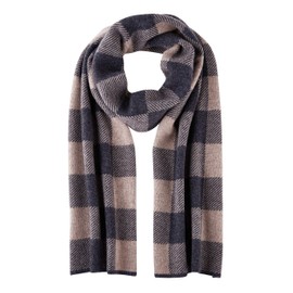 WANYING Cashmere Scarf for Men with 35% Cashmere 65% Wool Mixed Scarf Wool Muffler Scarves Knitted Neckerchief Men’s Scarf Super Warm Soft - Checkered Anthracite & Dark Beige