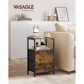 VASAGLE Nightstand Set of 2, Side Tables with 2 Fabric Drawers, 24-Inch Tall End Tables with Storage Shelf, Bedroom, Rustic Brown and Black ULGS225K01