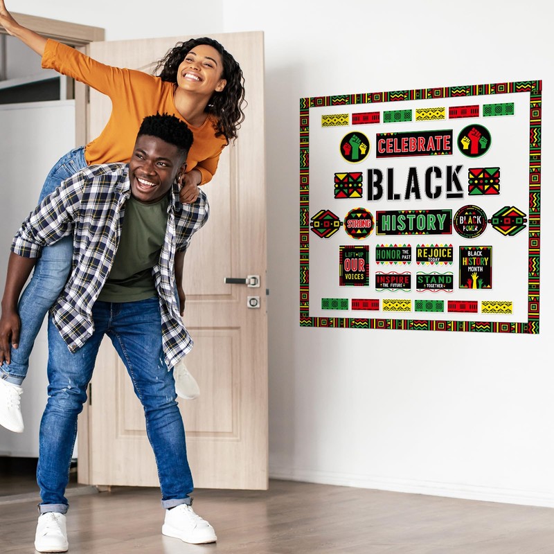 Mooliwe 71 Pcs Black History Month Bulletin Board Decorations African
