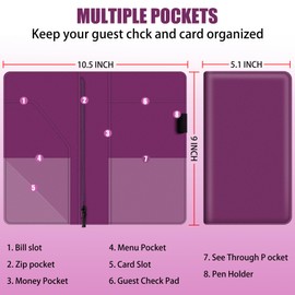 BVYA Server Book for Waitress, 5x9 Inch Server Book with Zipper Pocket, Solid Candy Sweet Leather Server Wallet Organizer Fit Waitress Apron