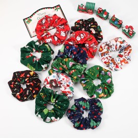 12PCS Christmas Hair Scrunchies Cute Elastic Scrunchy Ponytail Holder Hair Ties for Women Girls Green Santa Claus Snowman Stocking Bell Christmas Hat Snowflake Xmas Hair Accessories Christams Gifts
