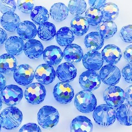 Xinhongo Crystal Glass Beads 50 Pieces 10mm Round 96 Faceted Glass Spacer Beads for Jewelry Making Bracelet Necklace Earring DIY Craft(Light Blue AB)