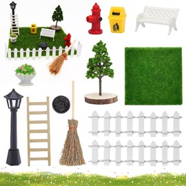 xlwen s Miniature Garden Accessories, 12 Pieces, Mini Garden Furniture Decoration Set, Miniature Dollhouse Accessories Garden, Miniature Garden Accessory Set, with Lawn, Wheelie Bins, Gully Lids