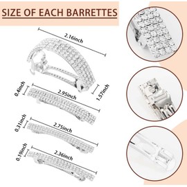 Sparkly Rhinestone Hair Clips, Crystal Ponytail Holder Side Clips Bling Metal Spring Small Hair Barrettes for Women (Silver, S)