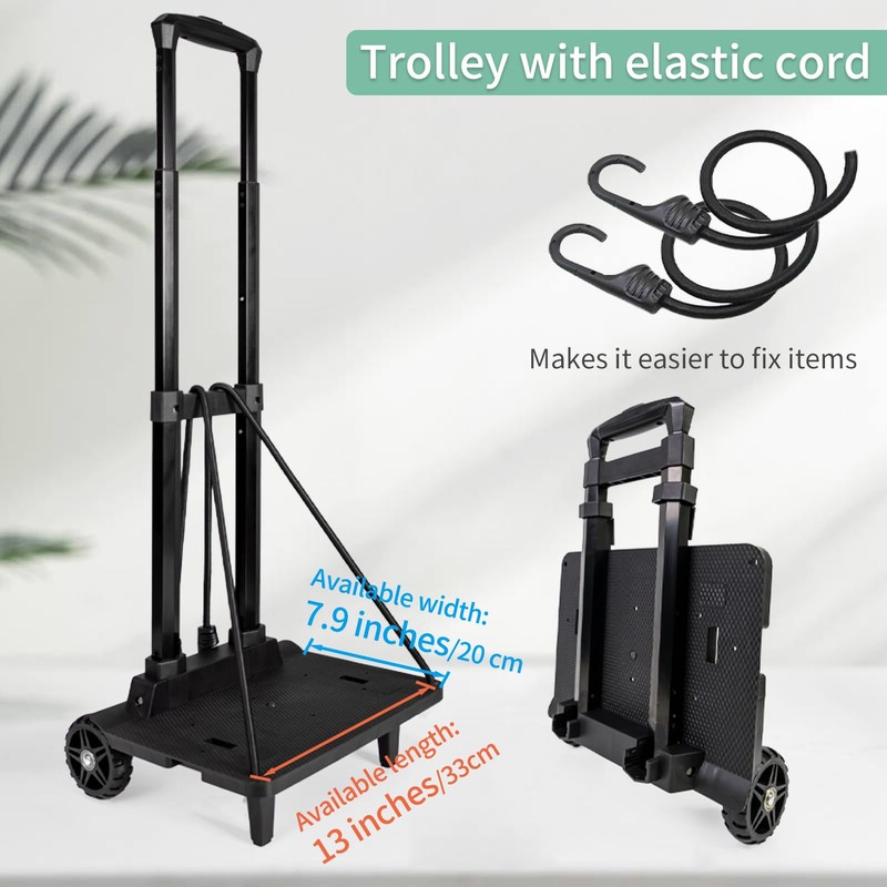 Backpack Cart with Elastic Ropes, Aluminium Alloy Folding Trolley for