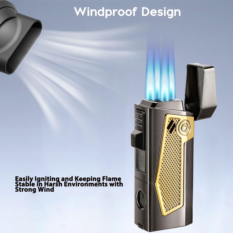 Reetsing 4 Torch Jet Flame Lighter with Punch & Holder
