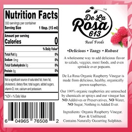 ORGANIC 100% Pure Raspberry Vinegar - De La Rosa 5 Liter - Raw & Unfiltered | Vegan, Gluten-Free, Kosher | Great for salads, dressings, marinades and more!