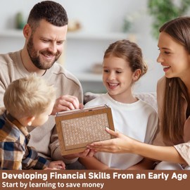 Meetory Money Saving Box, 10,000 Savings Challenge Box Countdown Value Vault Money Box Wooden Piggy Bank for Kids Piggy Box with Numbers Reusable Saving Box Challenge for Boys, Girls, Adults