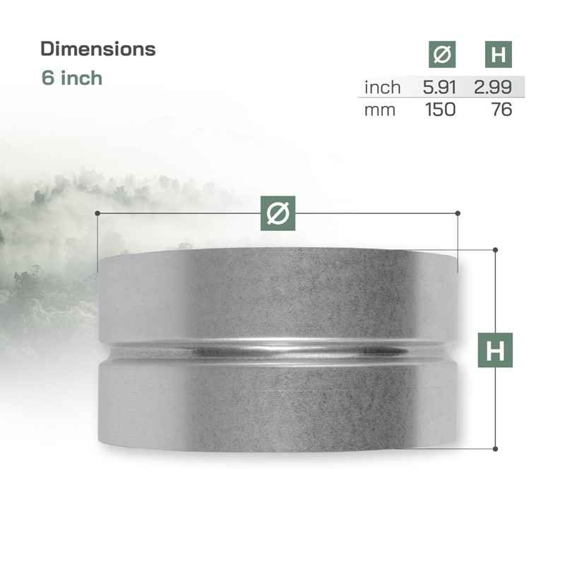 Vent Systems 6'' Inch Galvanized Steel Duct Connector - Round