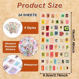 IANFAN 24 Sheets Vintage Scrapbook Letter Number Stickers, Different Pattern Self Adhesive Alphabet Letter Stickers for Scrapbooks, Gift Box, Diary, DIY Creation, Magazine, Album