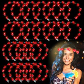YOFOBU 24PCS LED Flower Crown,Red Light Up Flower Headband for Women,Glow in The Dark Flower Wreath Crowns for Weddings,Brides,Halloween,Christmas,New Year,Birthday Beach Party Favors