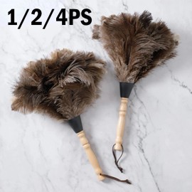 Unbranded Anti-static Natural Ostrich Feather Duster Brush Wood Handle Home Cleaning Tools - 1PCS
