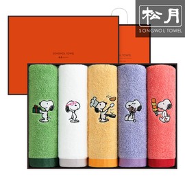 Songwol Towel Songwol Joyful Snoopy face towel 5 piece gift set [orange], yellow / 송월타올 송월 조이풀 스누피 세면타월 5장 선물세트[오렌지], 노랑