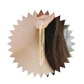 Allereya Long Chain Tassel Dangle Earrings Gold Snake Chain Earring Long Tassel Chain Earrings Linear Fringe Drop Earrings Jewelry for Women and Girls