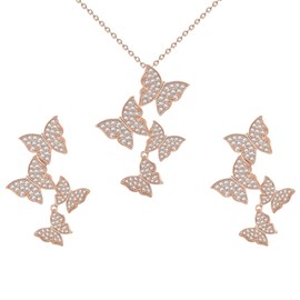MAARRING Butterfly Style Jewelry Set for Women - Cubic Zirconia Butterfly Pendant Necklace Hypoallergenic Earring for Valentine's Day Birthday Gifts(Rose Gold)