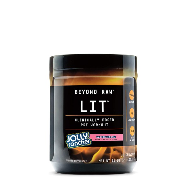 Beyond Raw LIT | Clinically Dosed Pre-Workout Powder | Contains Caffeine, L-Citruline, and Beta-Alanine, Nitrix Oxide and Preworkout Supplement | Jolly Rancher Watermelon | 30 Servings