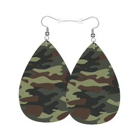 Camo Camouflage Green Teardrop Earrings For Women, Dangle Earrings Jewelry For Women, Lightweight Faux Leather Earrings Gifts