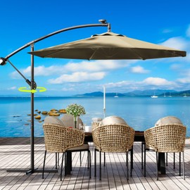 Cantilever Umbrella with Base Included, 10FT Shade for 2-6 People, Outdoor Offset Design with 360-Degree Rotation and Infinite Tilt, Durable Fade-Resistant Canopy for Deck Pool Garden Backyard, Beige