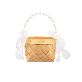 Flower Girl Basket for Wedding, Woven Storage Basket with Handle Wedding Basket for Flower Girls(Wood-01)