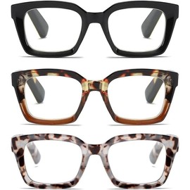 Readers for Women Oprah Style Square Reading Glasses with Spring Hinge Blue Light Blocking for Men Ladies:_3 Mix_1.0 x