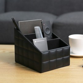 Modern interior office living room leather 3-stage remote control organizer black