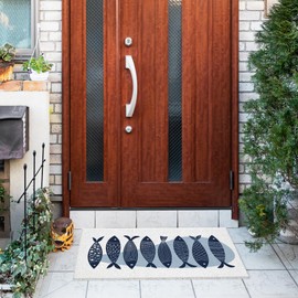 Jvpke Beach Door Mat, Tropical Fish Nautical Door Mat Indoor Outdoor Entrance Porch, Ocean Fishing Bath Mats for Bathroom, Beachy Welcome Mats for Front Door, 17x30 Inches