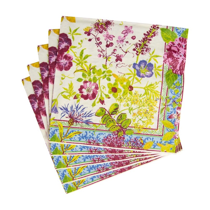 Caspari Mille Fleurs Paper Luncheon Napkins, Green, Pack of 20