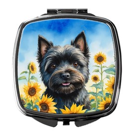 Caroline's Treasures Cairn Terrier in Sunflowers Compact Mirror Decorative Travel Makeup Mirror for Women Girls Gifts Pocket Makeup Mirror Folding Handheld
