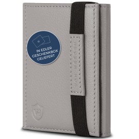 VON HEESEN Slim Wallet with RFID Protection - Men's Small Wallet - Mini Purse Women's Wallet - Card Holder Genuine Leather Card Wallet - Leather Credit Card Holder, gray, XL coin compartment