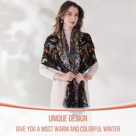 Xinmurffy 100% Merino Wool Travel Scarf Pashmina Shawls and Wraps for Women Cashmere Warm Winter Large Floral Blanket Scarves