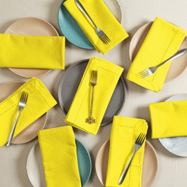 HOUSE OF ORLO Lemon Yellow Cloth Napkins, 18x18 Inch, 100% Cotton, Soft, Durable, Absorbent, Reusable, Washable Fabric Napkins, Set of 12, Perfect for Baby Showers, Birthdays, Everyday Dining