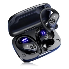 BMANI T60 Audífonos Bluetooth Deportivos, IPX7 Impermeable, Carga Inalámbrica, Pantalla Digital, 80H Autonomía, Cómodo para Oreja Negro