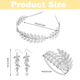 Sdfvsdg 4 Pieces Greek Goddess Costume Accessories Set Golden Leaf Crown Headband Coil Upper Armband Bracelet Dangle Earrings