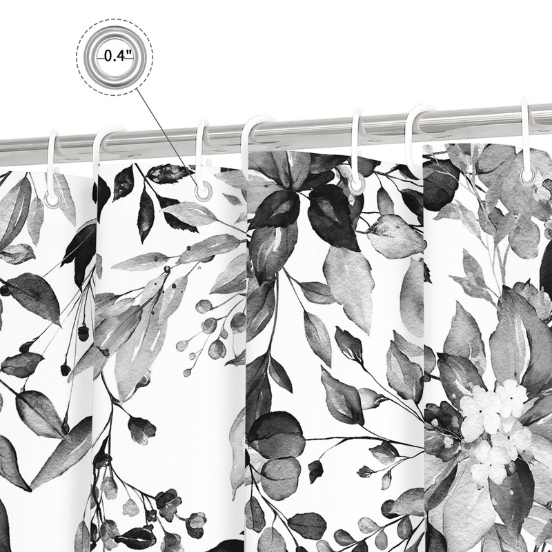 Gibelle Black and White Eucalyptus Shower Curtain, Grey Watercolor Plant
