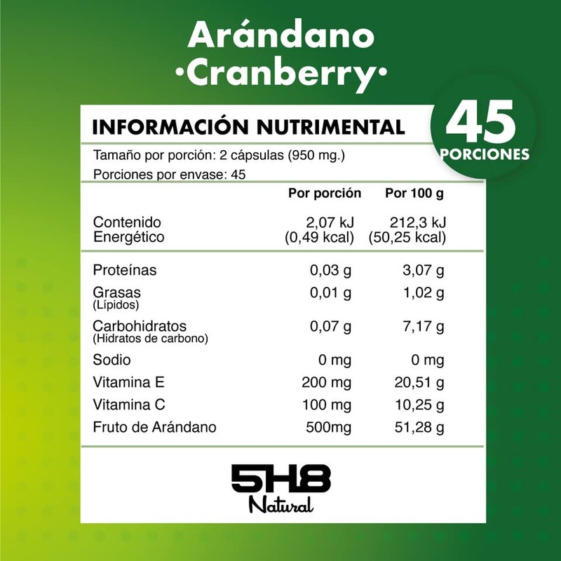 5H8 Nutrition | Cranberry Arándano | Suplemento Alimenticio a Base