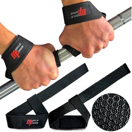 MuscleForge Zughilfen Krafttraining - Gym Zughilfen für Fitness & Kraftsport für Gewichtheben - Lifting Straps mit Anti-Rutsch - Kreuzheben Zughilfe für Herren & Frauen, Schwarz, 2 Stück