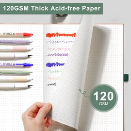 EMSHOI B5 Notebook Dotted Journal - 120gsm Thick Paper, 19.5 x 25.5 cm Large Dot Grid Notebook for Bullet Journaling with 96 Pages, Journal Stencils, Softcover Leather, Inner Pocket, Dark Green