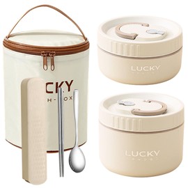 Ssiyiya Lunch Box, Portable Keep Warm Lunch Container with Insulated Bag and Tableware, Leak-Proof Bento Lunch Box for Kids Adults, Space Saving Bento Box Outdoor Picnic Office School