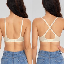 Lemorosy Women's Push Up Lace Sheer Bra Unlined Underwire Demi Plus Size Bra（38C, Beige