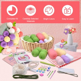 Crochet Kits for Beginners Adults, Flower Beginners Crochet Kit, Complete Crochet Starter Kit, Knitting Kit, DIY Craft Bouquets Gifts, Birthday Gift for Adults, Tutorial with Step-by-Step Instructions