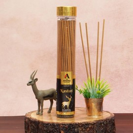 The Aroma Factory Kasturi Musk Agarbatti | Calmness of Musk Aroma with Low Smoke & Zero Charcoal (Bottle Pack of 1, 100g), Multicolour, Standard