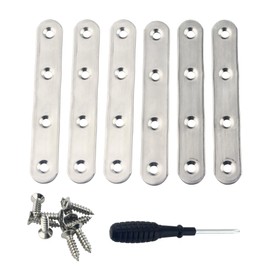 ONLISUM Flat Straight Brace Bracket, 6 Pcs 125 x 20 mm Stainless Steel Straight Mending Joining Plates, Metal Fixing Corner Brace for Furniture, Wood, Shelves, Cabinet (Silver)
