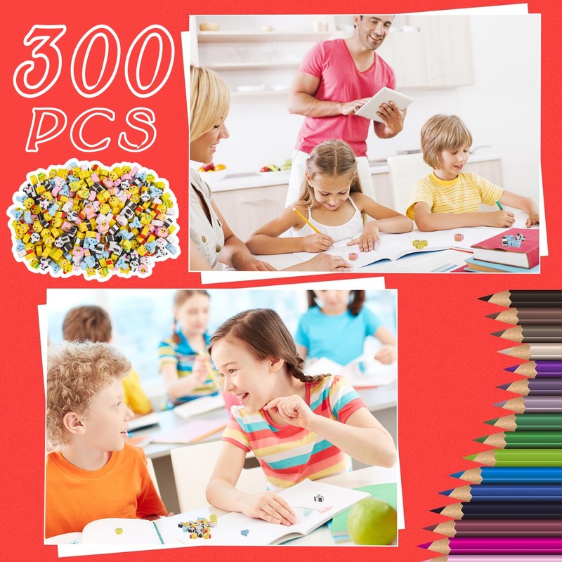 FOIMAS 300pcs Mini Animal Erasers,Assorted Pencil Eraser for Kids Classroom